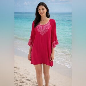 Monoreno Pink Embroidered Swim Coverup Tunic
